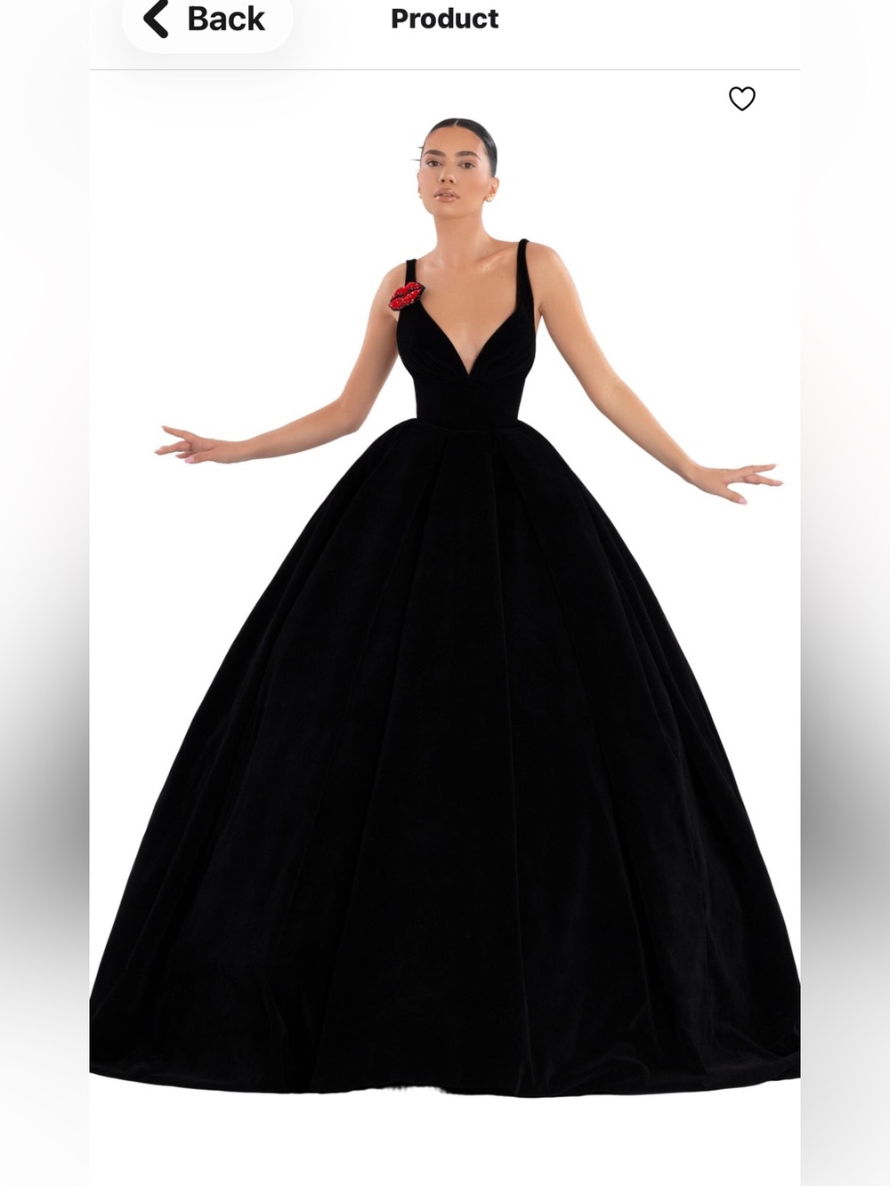 Elegant Black Velvet V-Neck Ball Gown with Red lip Accent
